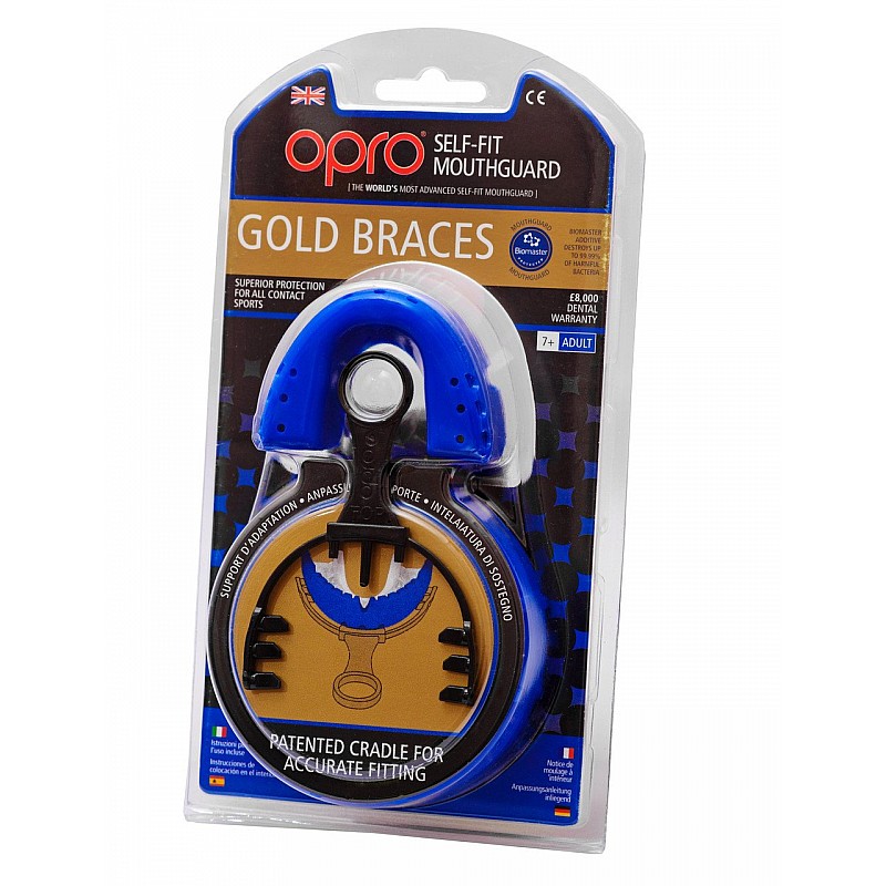 Капа OPRO Gold Braces Blue/Pearl фото товара