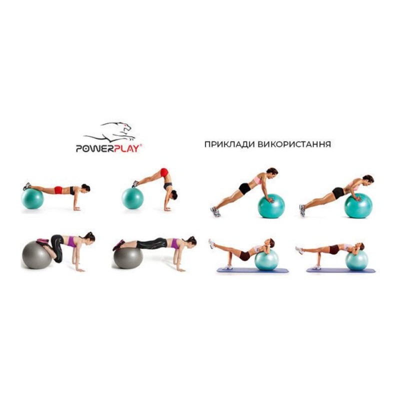 Мяч-масажер для фітнесу PowerPlay 4002 65см Зелений + насос фото товара