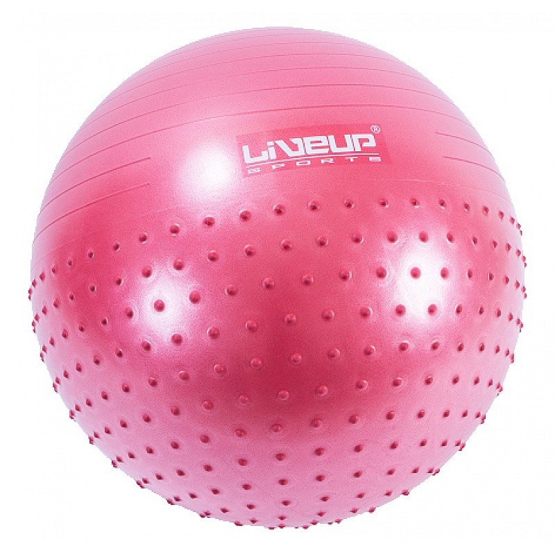 Фітбол масажний з насосом LiveUp HALF MASSAGE BALL малиновий фото товару