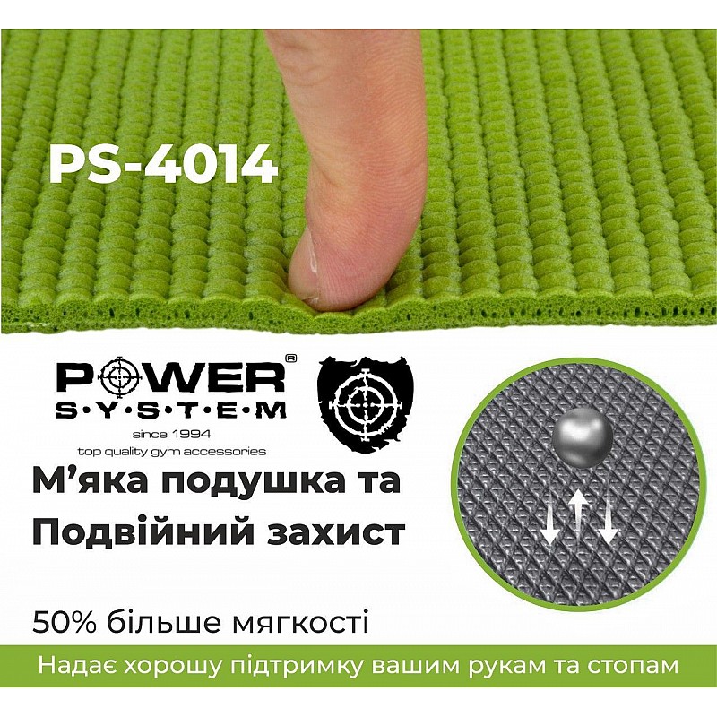 Коврик для йоги и фитнеса Power System PS-4014 Fitness-Yoga Mat Green