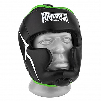 Боксерский шлем тренировочный PowerPlay 3100 PU Черно-зеленый M