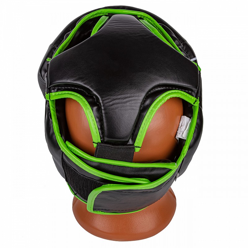 Боксерский шлем тренировочный PowerPlay 3100 PU Черно-зеленый L