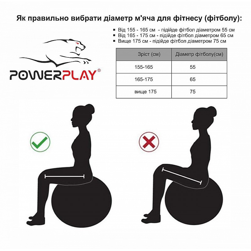 Мяч для фитнеса PowerPlay 4003 65 см Ліловий + насос