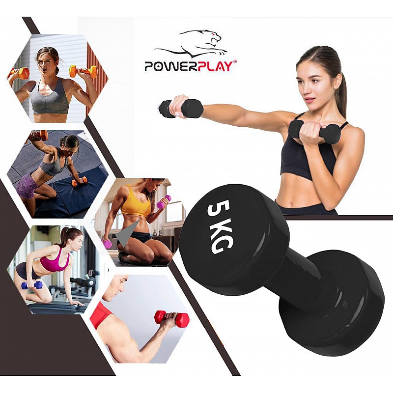 Гантель PowerPlay 4125 виниловая 5 кг Черная