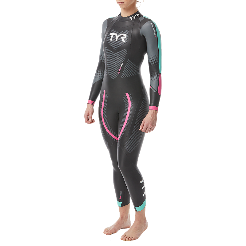 Гідрокостюм жіночий TYR Women’s Hurricane Wetsuit Cat 5, Чорний, XL, Black/Turquoise/Fuschia