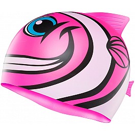 Шапочка для плавання TYR CharacTYRS Happy Fish Silicone Kids’ Swim Cap, Fl. Pink, Onesize, Fl. Pink