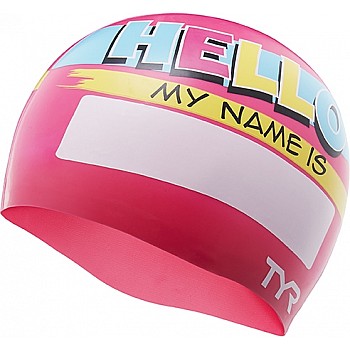 Шапочка для плавання TYR HELLO MY NAME IS, Pink, Onesize, Pink