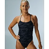 Суцільний жіночий купальник TYR Women's Blackout Camo Trinityfit, Black/Black, 26, Black/Black