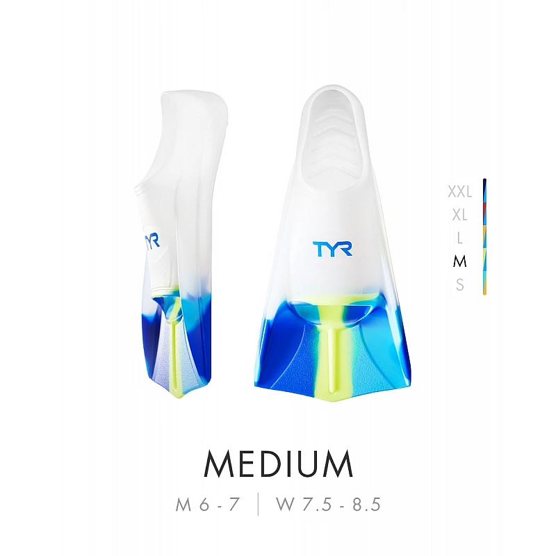 Ласти короткі TYR Stryker Silicone Fins, Blue/Yellow/Clear, M, Blue/Yellow/Clear