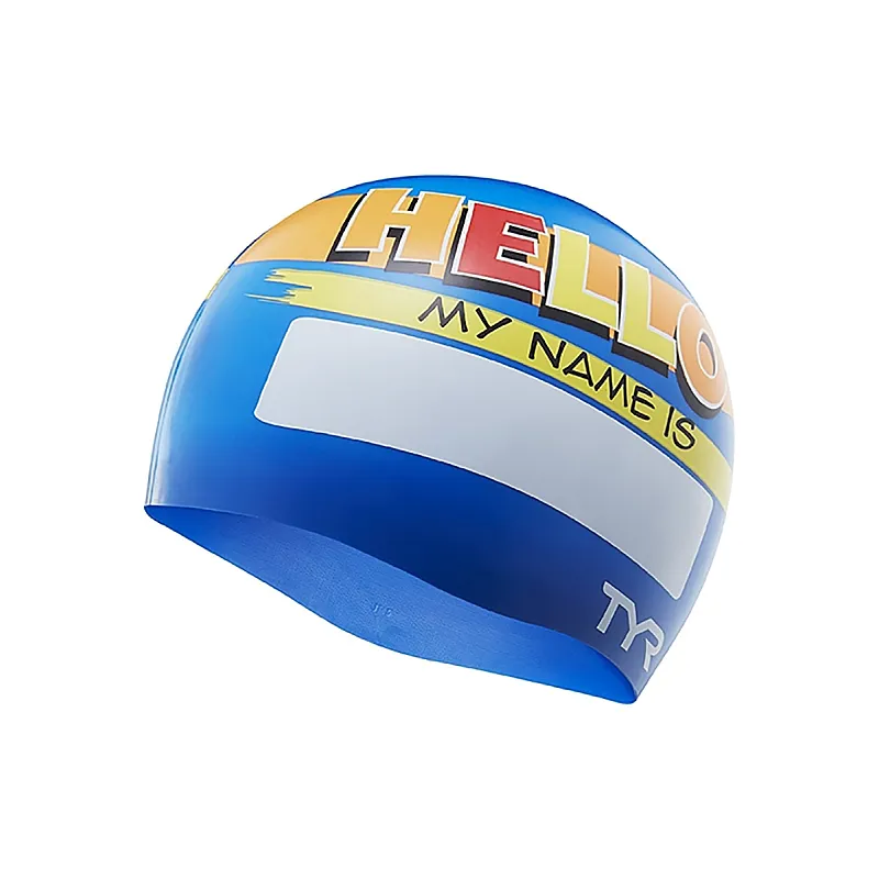 Шапочка для плавання TYR HELLO MY NAME IS, Blue, Onesize, Blue