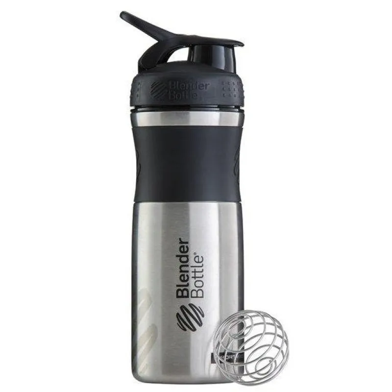 Спортивная бутылка-шейкер BlenderBottle SportMixer Stainless Steel Black 820мл (из нержавеющей пищевой cтали) фото товару