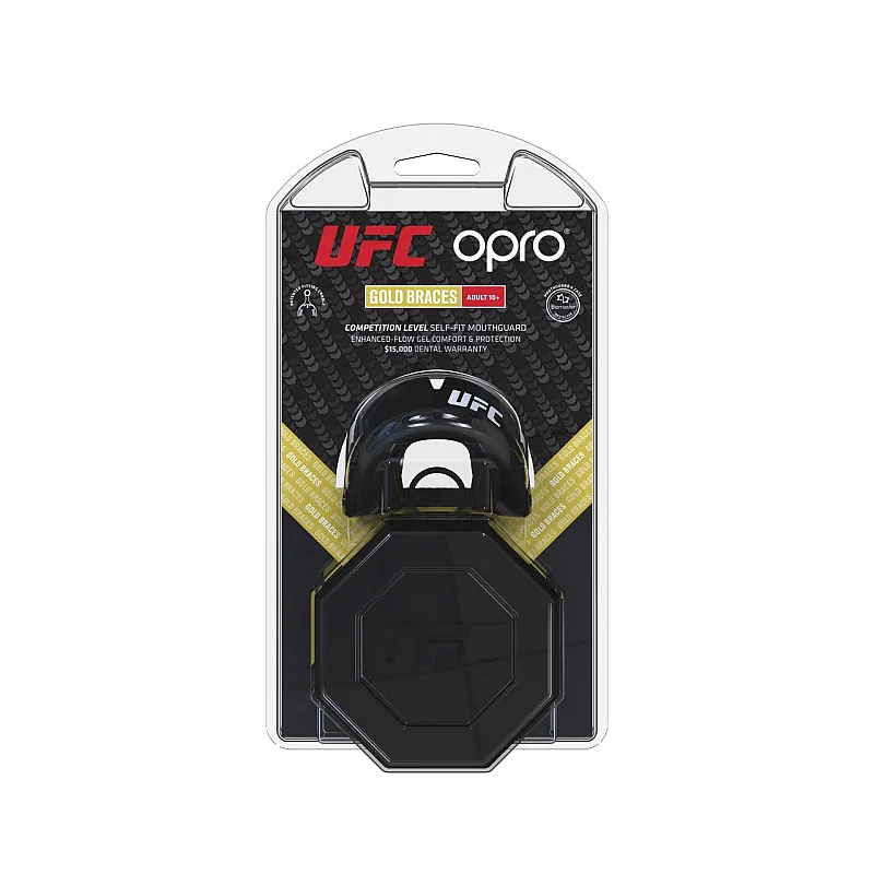 Капа OPRO Gold Braces UFC Hologram Black Metal/Silver фото товару