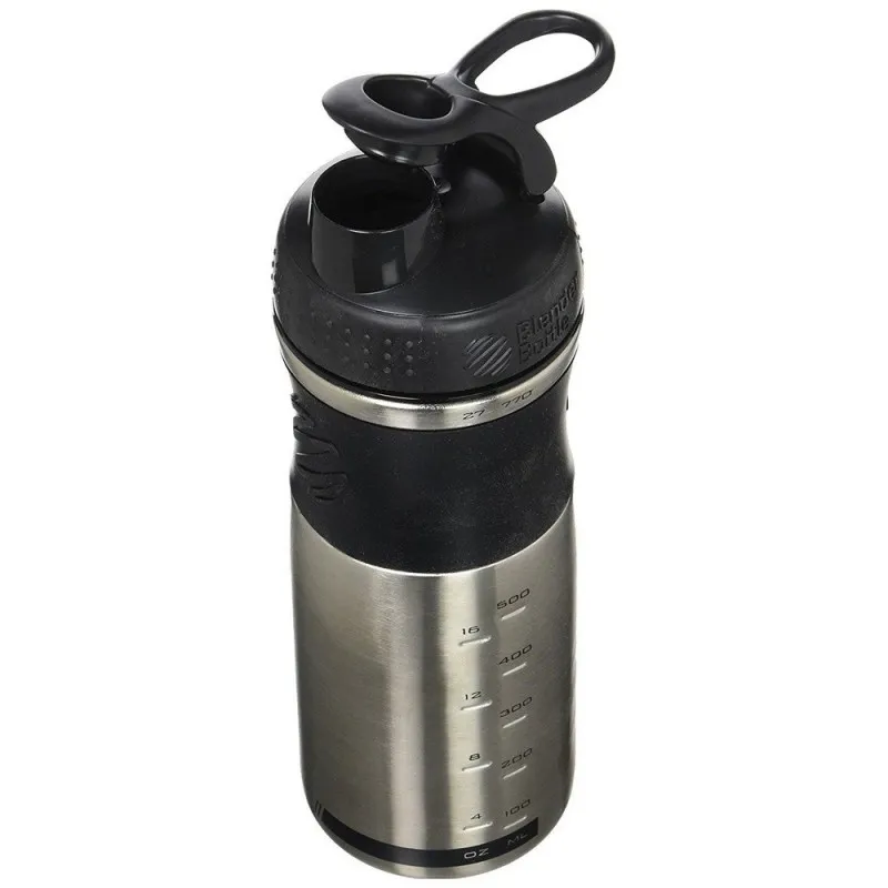 Спортивная бутылка-шейкер BlenderBottle SportMixer Stainless Steel Black 820мл (из нержавеющей пищевой cтали) фото товару