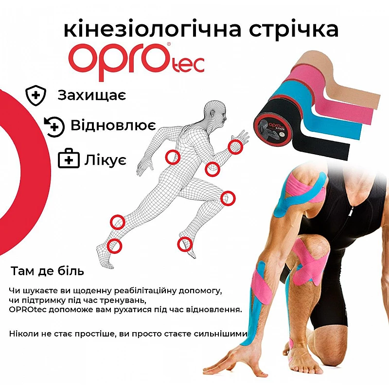 Кинезиологический тейп OPROtec Kinesiology Tape TEC57541 черный 5cм*5м фото товару