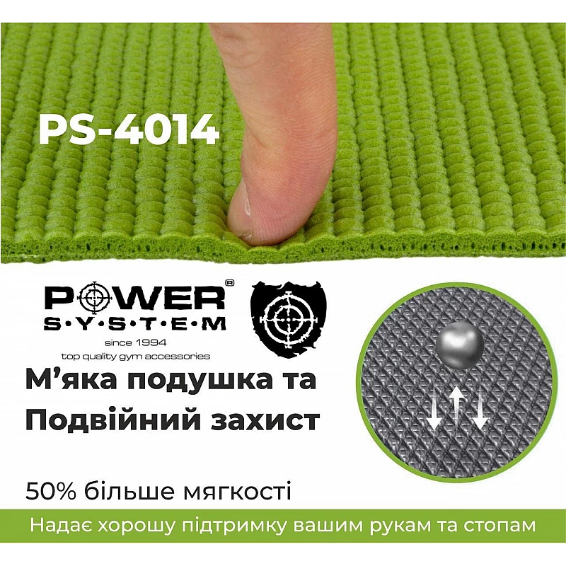 Коврик для йоги и фитнеса Power System  PS-4014 FITNESS-YOGA MAT Green фото товару