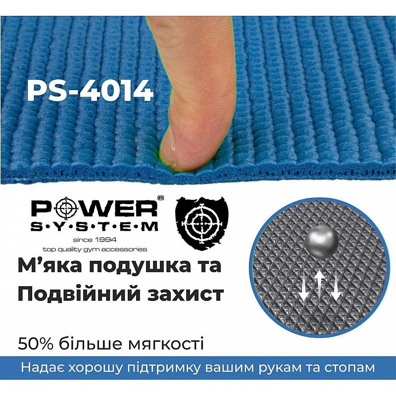 Коврик для йоги и фитнеса Power System  PS-4014 FITNESS-YOGA MAT Blue фото товару