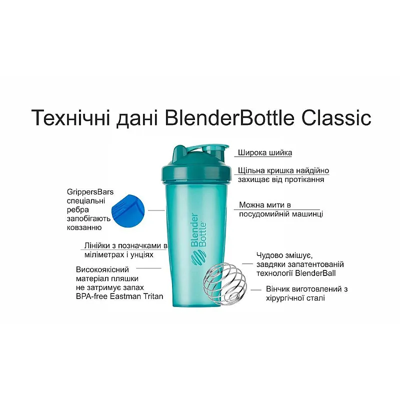 Шейкер спортивный BlenderBottle Classic 590ml Clear/Coral фото товара