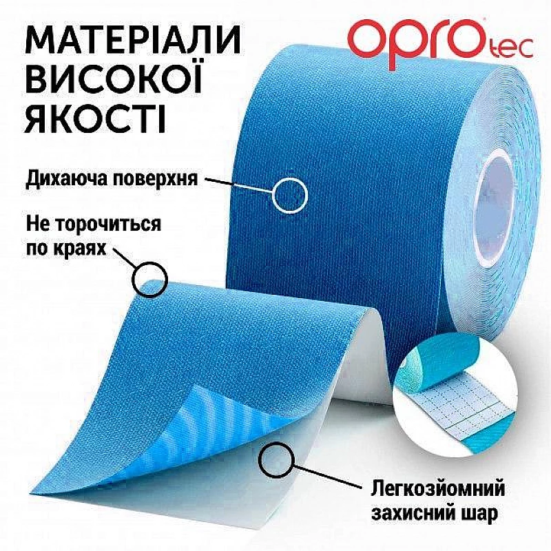 Кинезиологический тейп OPROtec Kinesiology Tape TEC57542 синий 5cм*5м фото товару