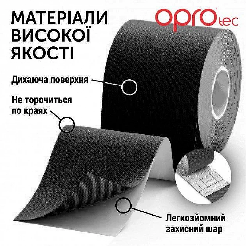 Кинезиологический тейп OPROtec Kinesiology Tape TEC57541 черный 5cм*5м фото товару