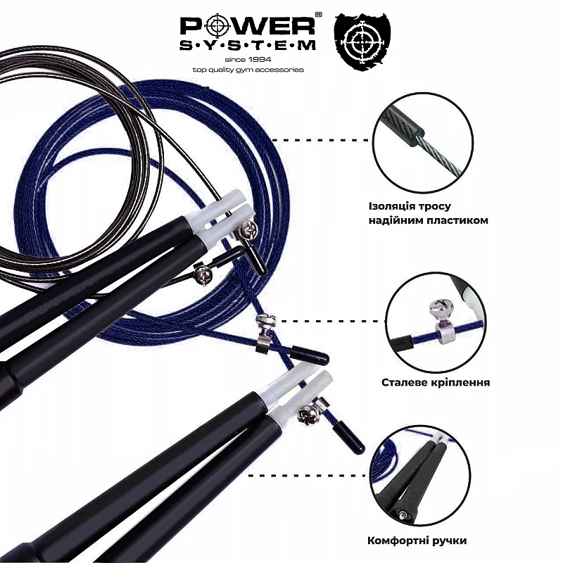 Скоростная скакалка Power System Ultra Speed Rope PS-4033 Blue фото товару