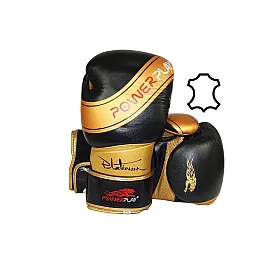 Боксерські рукавиці PowerPlay 3023 Чорно-Золоті [натуральна шкіра] 10 унцій