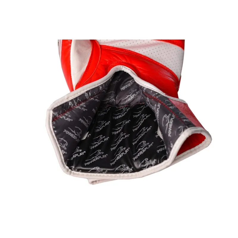 Боксерські рукавиці PowerPlay 3023 A Червоно-Білі [натуральна шкіра] 10 унцій фото товару