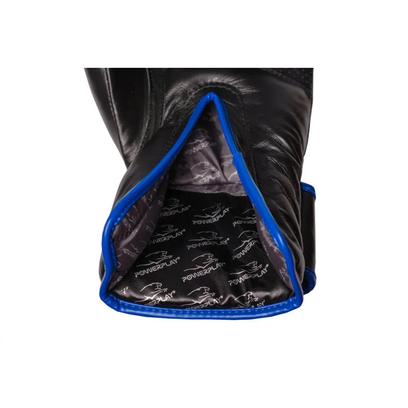 Боксерські рукавиці PowerPlay 3022 Чорно-Сині [натуральна шкіра] 10 унцій фото товара