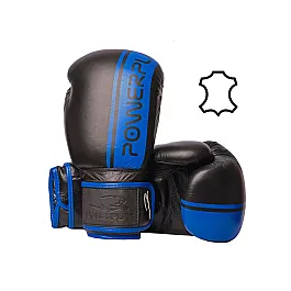 Боксерські рукавиці PowerPlay 3022 Чорно-Сині [натуральна шкіра] 16 унцій