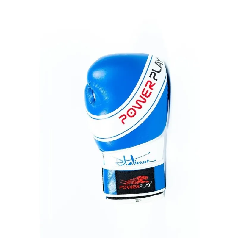 Боксерські рукавиці PowerPlay 3023 Синьо-Білі [натуральна шкіра] 12 унцій фото товару