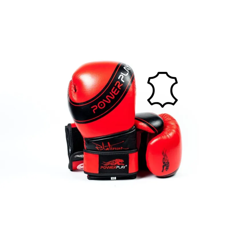 Боксерські рукавиці PowerPlay 3023 Червоно-Чорні [натуральна шкіра] 16 унцій фото товару
