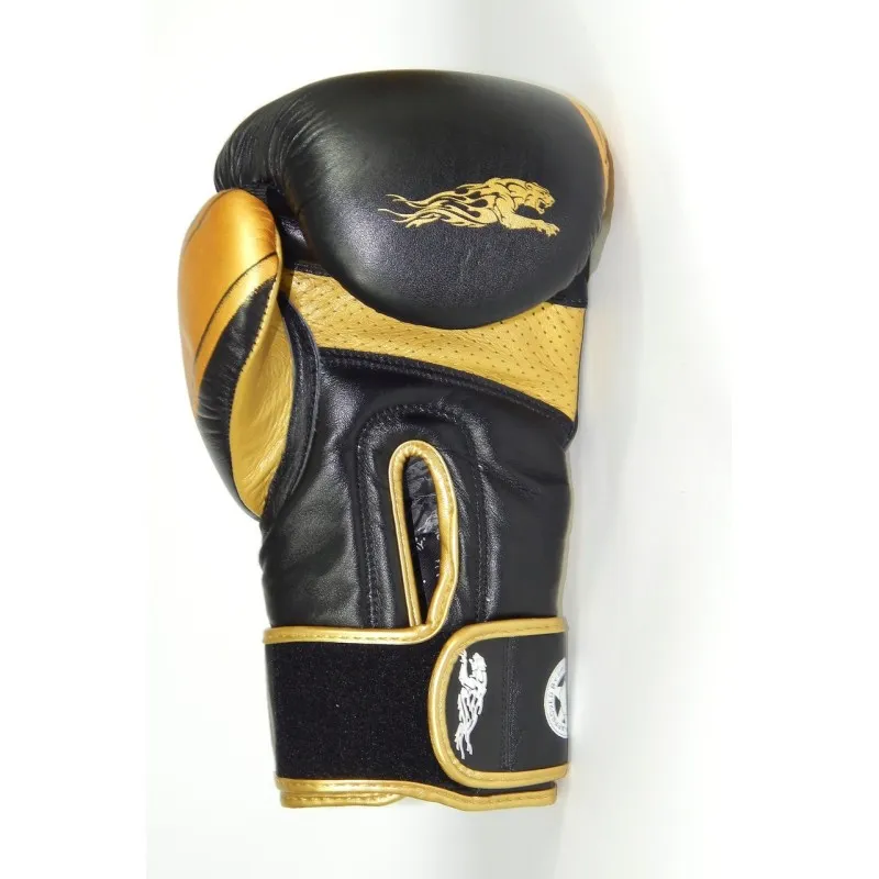 Боксерські рукавиці PowerPlay 3023 Чорно-Золоті [натуральна шкіра] 14 унцій фото товару