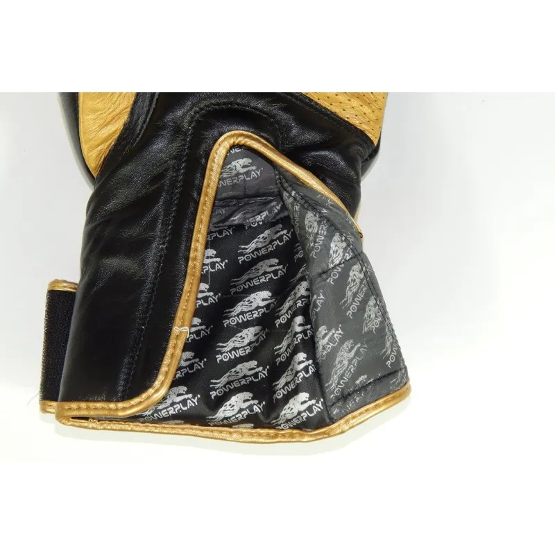 Боксерські рукавиці PowerPlay 3023 Чорно-Золоті [натуральна шкіра] 14 унцій фото товару