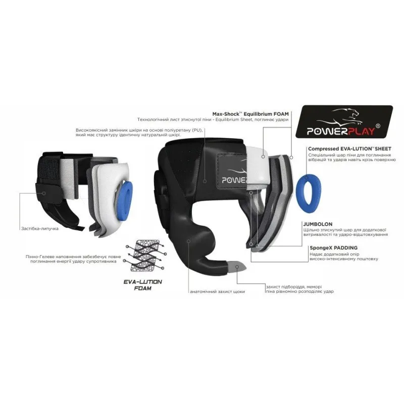 Боксерський шолом турнірний PowerPlay 3045 Синій M фото товару