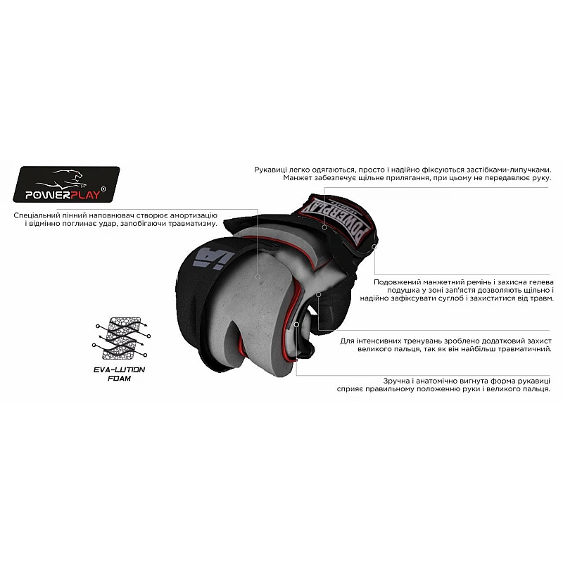 Рукавички для MMA PowerPlay 3056 Чорні XL фото товару