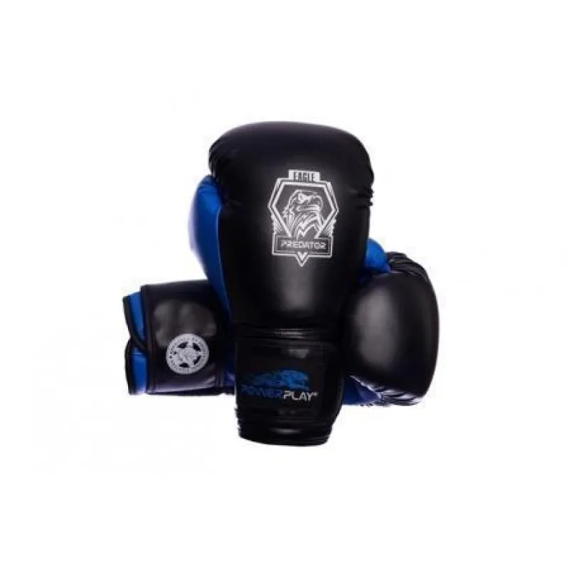 Боксерські рукавиці PowerPlay 3002 Чорно-Сині 12 унцій фото товару