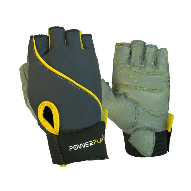 Рукавички для фітнесу PowerPlay 1725 B жіночі Сіро-Жовті XS фото товару