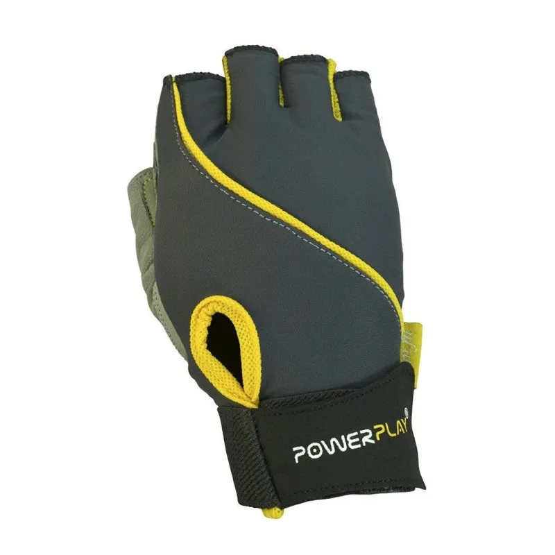 Рукавички для фітнесу PowerPlay 1725 B жіночі Сіро-Жовті M фото товару