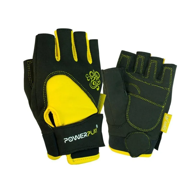 Рукавички для фітнесу PowerPlay 1728 D жіночі Чорно-Жовті S фото товара