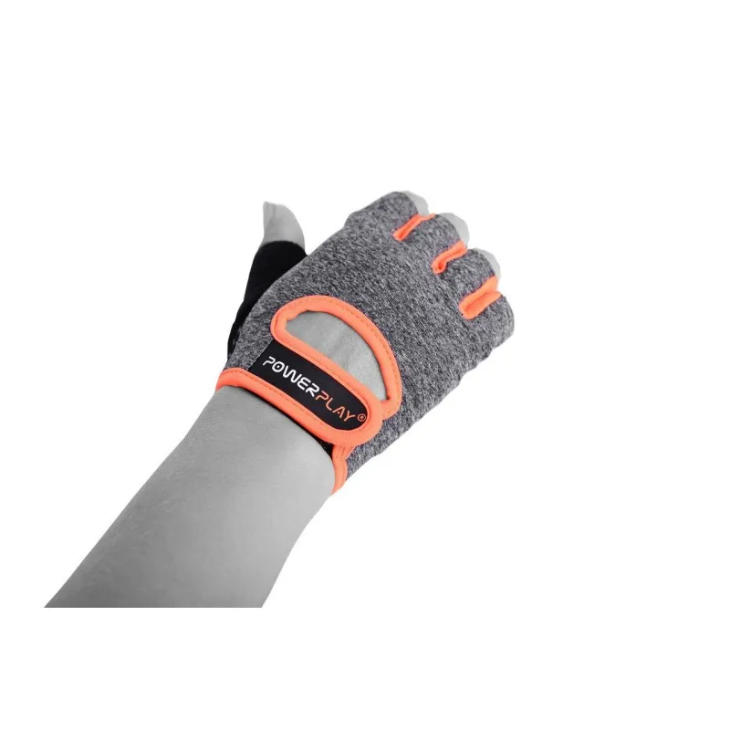 Рукавички для фітнесу PowerPlay 2935 жіночі Сіро-Оранжеві S фото товару