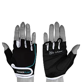 Рукавички для фітнесу PowerPlay 1750 жіночі Чорно-Блакитний S
