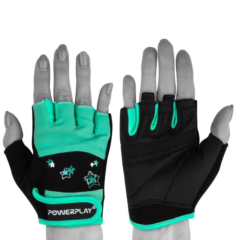 Фітнес рукавички PowerPlay 3492 жіночі Чорно-Мятні M фото товара