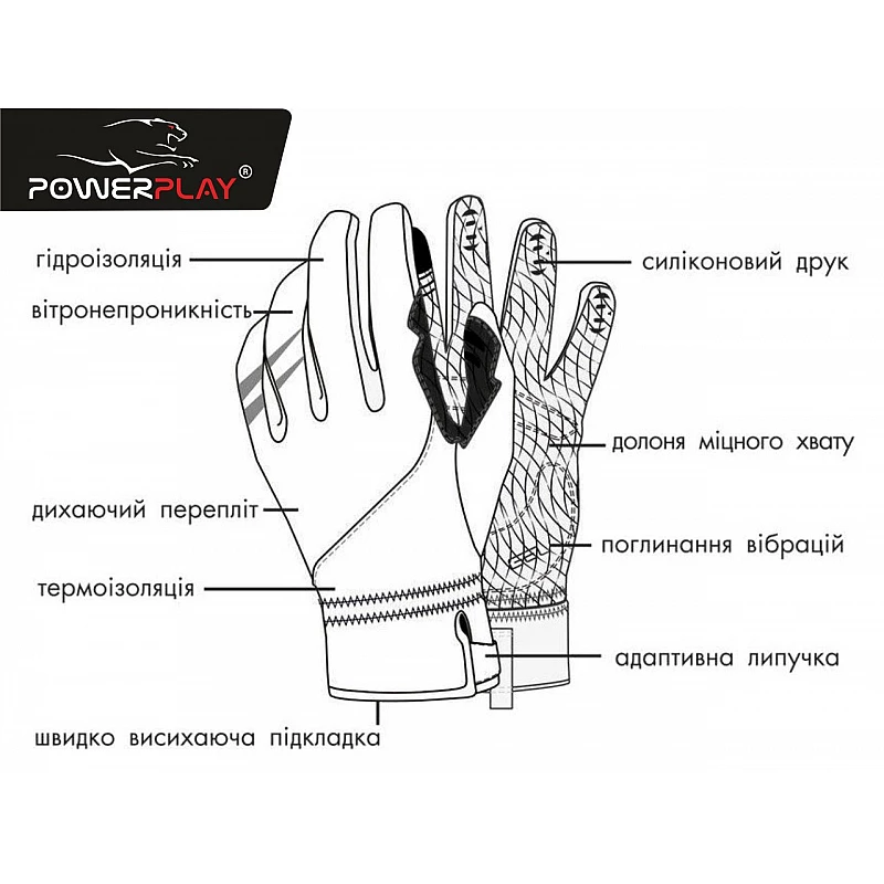 Велорукавички  PowerPlay 6556 Сірі XL фото товару