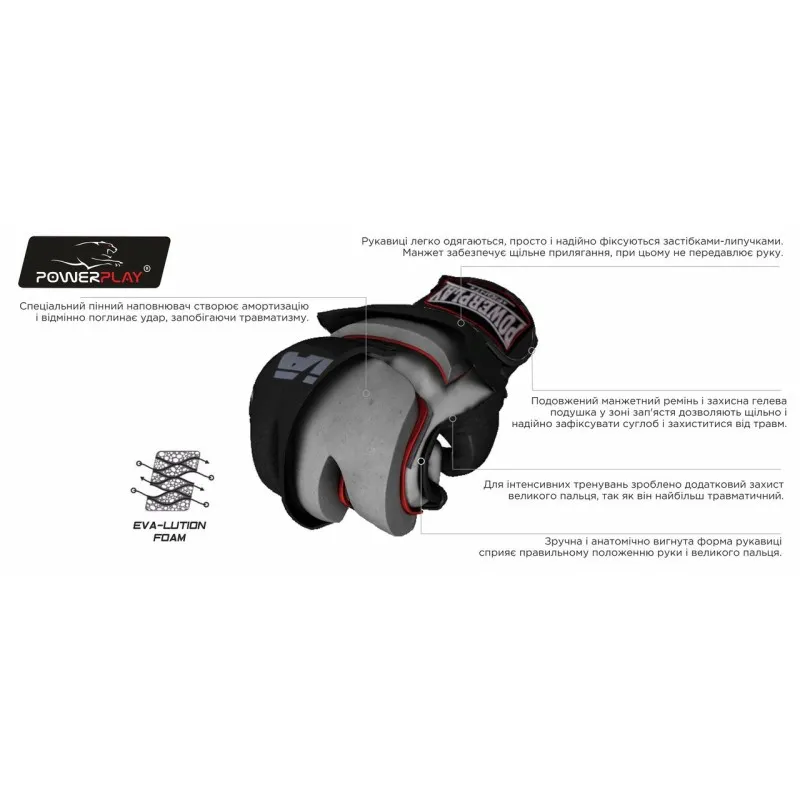 Рукавички для MMA PowerPlay 3026 Чорні M фото товару