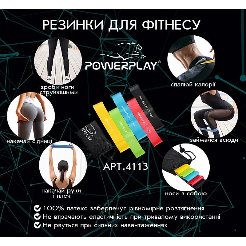 Фітнес резинки набір із 5шт PowerPlay 4113 фото товару