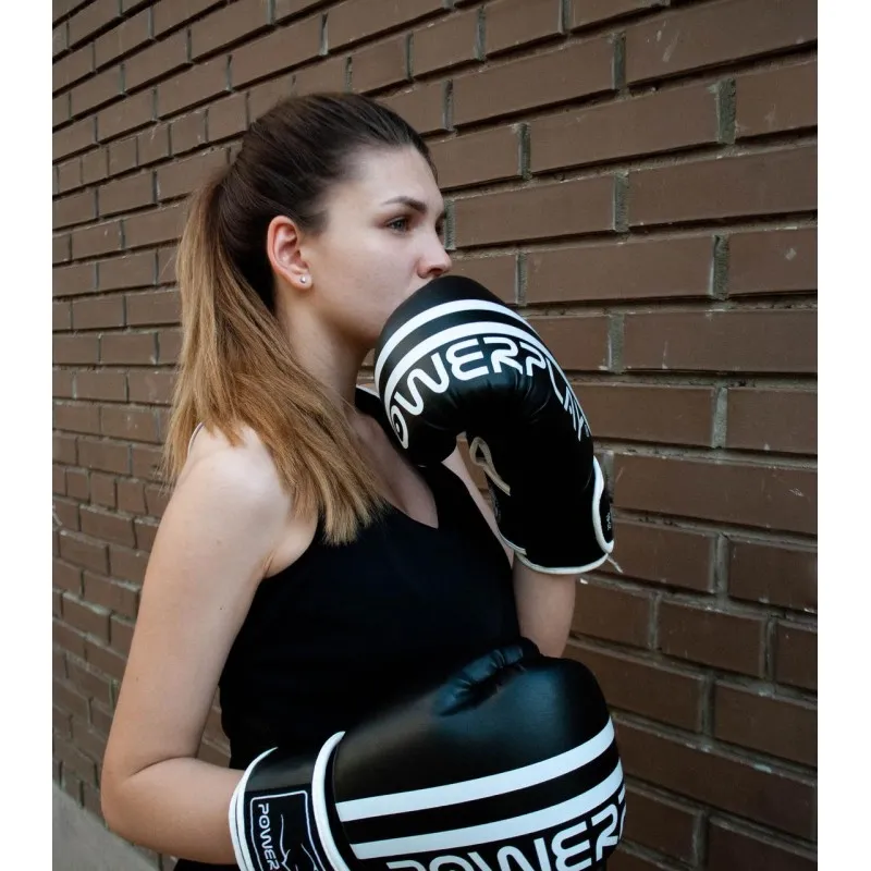 Боксерські рукавиці PowerPlay 3010 Чорно-Сірі 16 унцій фото товару