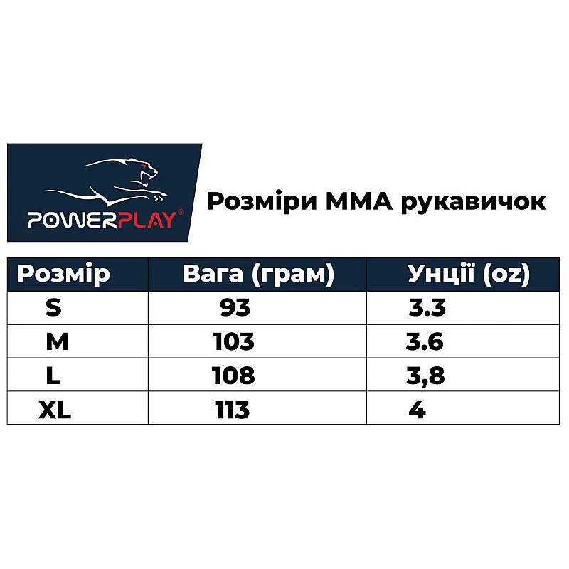 Рукавички для MMA PowerPlay 3056 Чорні XL фото товару