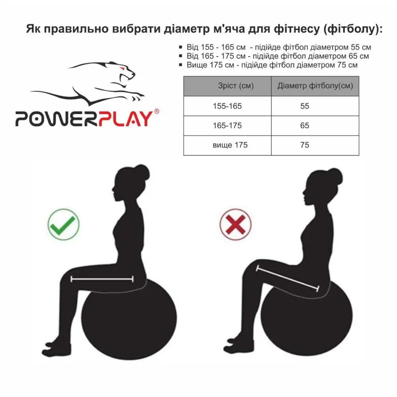 Мяч-масажер для фітнесу PowerPlay 4002 75см Фіолетовий + насос фото товару