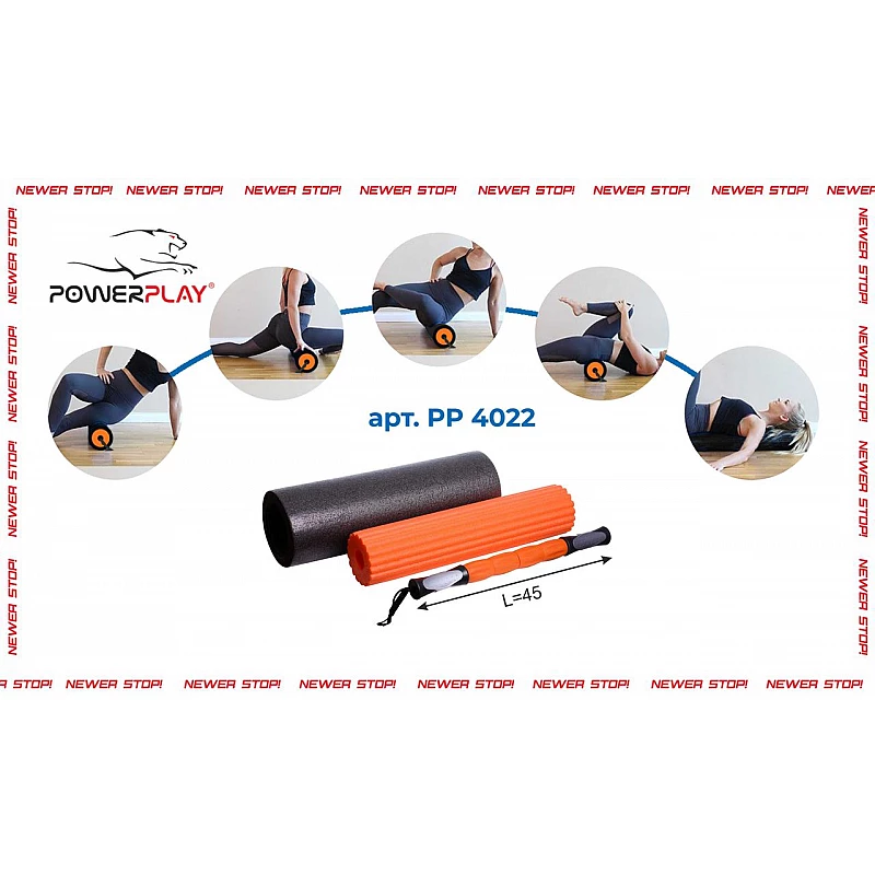 Йога ролер набір 3 в 1 PowerPlay 4022 Чорно-Оранжевий фото товару