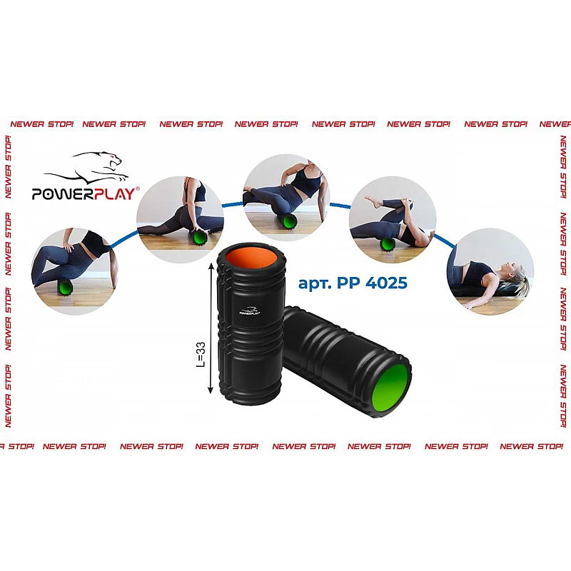 Масажний ролик PowerPlay 4025 Чорно-Оранжевий фото товару