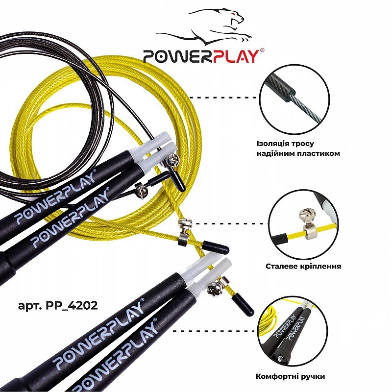 Скакалка швидкісна PowerPlay 4202 Чорна фото товару
